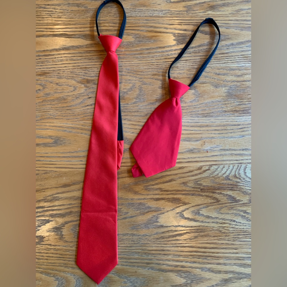 Matching Big and Small Halloween Red Cloth Zipper Ties